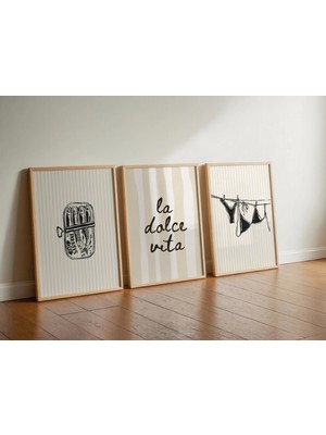 Ninastore Yaz Temalı 3'lü Baskı Seti / La Dolce Vita Duvar Sanatı / Trend Bikini Posteri / Konserve Sardalya D