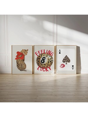 Ninastore Modaya Uygun Leopar Desenli Set/ 8 Top Dijital Baskılar/ Kırmızı Leopar Duvar Sanatı/ 3'lü Kız Çocuk