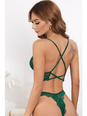 Azrlya Kadın Yeşil Çapraz Sırt Detaylı Şık Bralet Takım