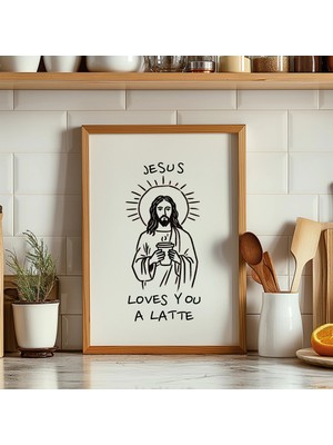 Ninastore Komik "isa Seni Bir Latte Kadar Seviyor" Baskısı: Hristiyan Kahve Mizahı (Dijital Indirme)