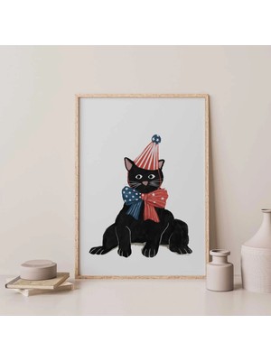 Ninastore 4 Temmuz Kedi Baskısı / 4 Temmuz Dekorasyonu / Yazdırılabilir Duvar Sanatı / Siyah Kedi Sanatı / Kır