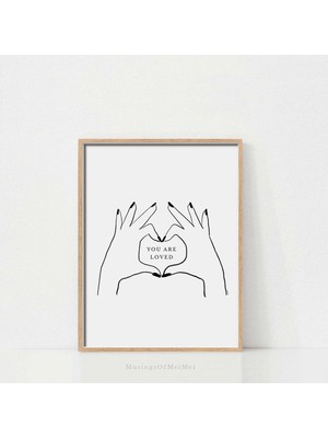 Ninastore Minimalist El Kalp Baskısı Sevgililer Günü Dekorasyonu / 'seviliyorsun' Ilham Verici Duvar Sanatı /