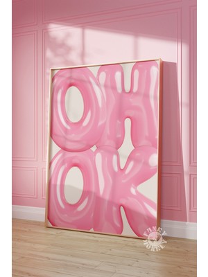 Ninastore Oh Ok Dijital Baskı/ Pembe Balon Harfler Baskılı Sanat Eseri Trend Duvar Sanatı Baskıları Eğlenceli