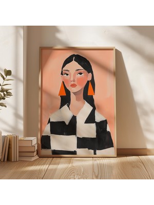 Ninastore Turuncu Soyut Insan Baskısı: Minimalist Satranç Tahtası Sanatı (Dijital Indirme)