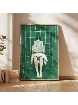 Ninastore Minimalist Kadın Kitap Okuyor Baskısı: Yeşil Banyo Sanatı (Dijital Indirme)