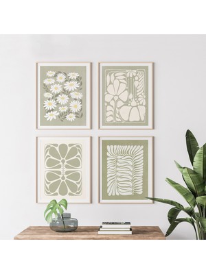 Ninastore Adaçayı Yeşili Botanik Baskılı 4'lü Set - Galeri Duvar Sanatı Indir | 2016