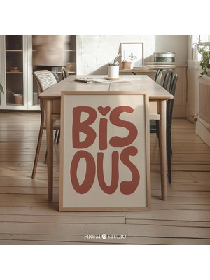 Ninastore Bisous Baskılı Duvar Sanatı - Sevimli Fransız Öpücüğü Sözü/ Modern Eklektik Daireler Için Trend Kırm