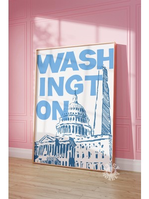 Ninastore Washington Duvar Sanatı/ Trendi Seyahat Posteri/ Retro Mavi Şehir Baskısı/ Dijital Baskı/ Şık Öğrenc