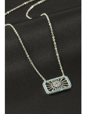 Renklime Çerçeve Nazar Zirkon Taşlı Kolye