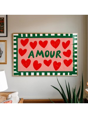 Ninastore Amour Kalp Baskısı: Pembe Romantik Duvar Sanatı (Dijital Indirme)