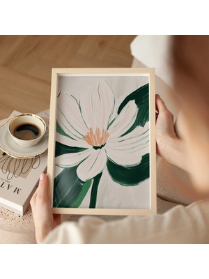 Ninastore Minimalist Çiçek Baskısı: Yeşil ve Bej Soyut Çiçek Sanatı (Dijital Indirme)