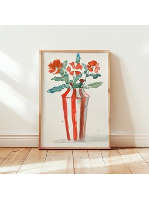 Ninastore Kırmızı Çiçek Desenli: Soyut Çiçek Vazosu Illüstrasyonu (Dijital Indirme)