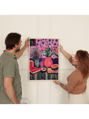 Ninastore Çiçekli Karpuz Sanat Baskısı: Renkli Mutfak Natürmortu (Dijital Indirme)
