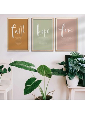 Ninastore Iman, Umut, Sevgi Incil Ayeti Duvar Sanatı 3'lü Baskı Seti / Galeri Duvar Seti / Kutsal Kitap Alıntı