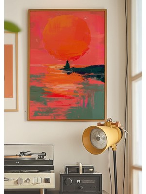Ninastore Turuncu Gün Batımı Duvar Sanatı/ Retro Kitsch Baskı (Dijital Indirme)