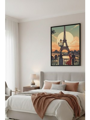 Safir Design Paris Eyfel Kulesi Manzaralı Aşıklar Temalı Çerçeveli Tablo