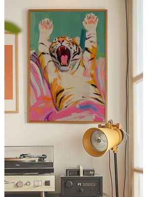 Ninastore Vintage Kaplan Sanat Baskısı/ Maksimalist Pembe Oda Dekorasyonu (Dijital Indirme)