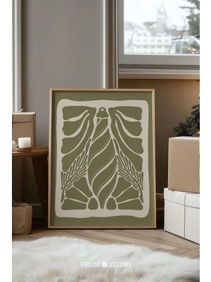 Ninastore Yeşil Noel Baskılı Duvar Sanatı/ Soyut Süsleme Tatil Dekorasyonu/ Botanik Eklektik Kış Duvarları Içi