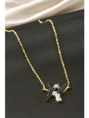 Renklime Kuş Zirkon Taşlı Çelik Kolye