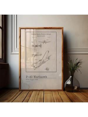 Ninastore Curtiss P-40 Warhawk Patent Posteri: Antika Havacılık Baskısı
