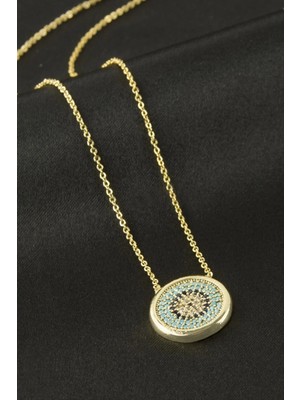 Renklime Yuvarlak Nazar Zirkon Taşlı Kolye