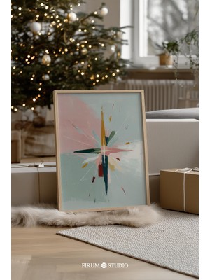 Ninastore Noel Yıldızı Baskılı Duvar Sanatı / Modern Eklektik Kış Dekorasyonu / Rahat Oturma Odası Baskısı / Ç