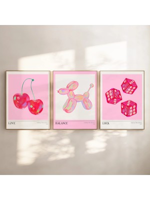 Ninastore Retro Duvar Sanatı Baskı Seti (3 Parça) / Pembe Şık Poster Seti / Yazdırılabilir Trend Duvar Sanatı