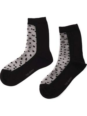 Faik Sönmez Puantiye Jakarlı Transparan Detaylı Soket Çorap S26CRP014