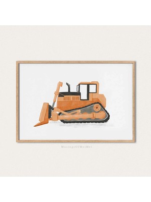 Ninastore Inşaat Buldozeri Duvar Sanatı / Çocuk Odası Baskılı Sanat Eseri / Çocuk Odası Dekorasyonu / Turuncu