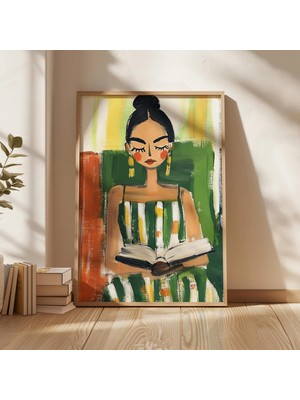 Ninastore Soyut Kadın Kitap Okuyor Sanat Baskısı: Boho Ev Dekorasyonu (Dijital Indirme)