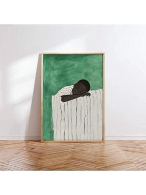 Ninastore Uyuyan Bebek Sanat Baskısı: Modern Yeşil Bebek Odası Dekorasyonu (Dijital Indirme)