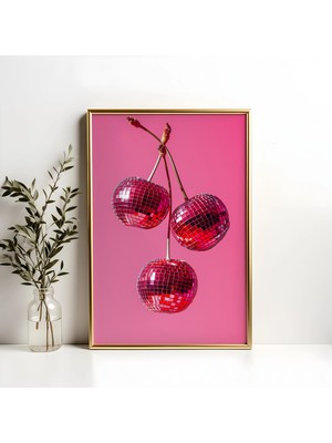 Ninastore Disko Kirazları Sanat Baskısı: Eğlenceli Y2K Aynalı Top Dekorasyonu