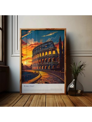 Ninastore Roma Kolezyumu Gün Batımı Posteri: Italya'nın Önemli Yapısı Duvar Sanatı
