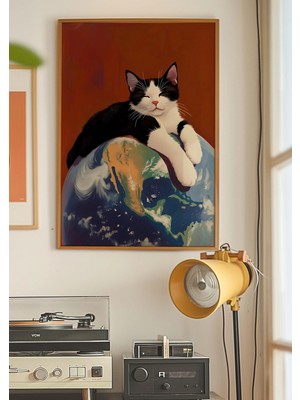 Ninastore Kara Kedi Dünya Posteri/ Trend Y2K Duvar Sanatı (Dijital Indirme)
