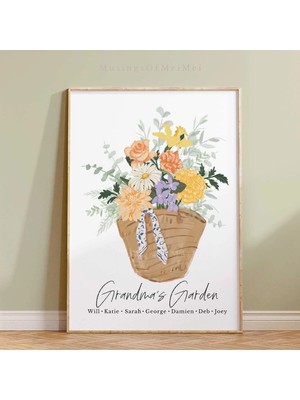 Ninastore Doğum Ayı Çiçekleri Aile Buketi / Kişiselleştirilmiş Doğum Günü Çiçeği Baskısı / Dijital Indirme / B