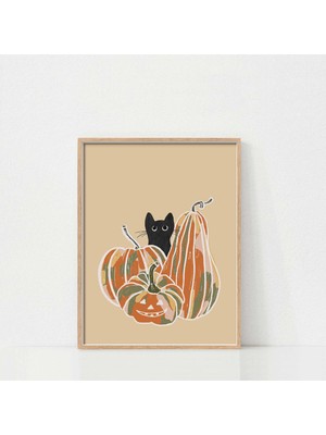 Ninastore Sonbahar Balkabağı ve Kedi Duvar Sanatı / Cadılar Bayramı Balkabağı Baskısı / Yazdırılabilir Duvar S