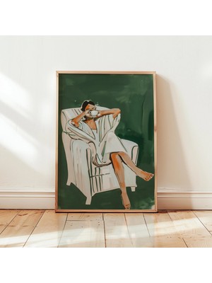 Ninastore Zümrüt Yeşili Kadın Kahve Baskısı: Soyut Minimalist Sanat (Dijital Indirme)