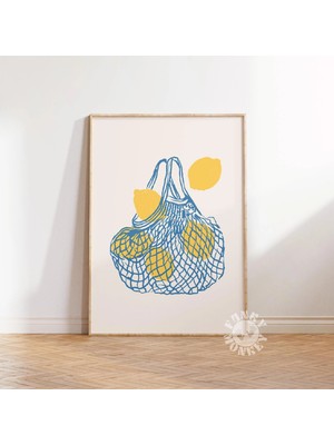 Ninastore Poşette Limon Posteri / Trend Meyve Dijital Indirme / Mutfak Duvar Sanatı / Retro Yemek Dijital Bask