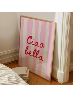 Ninastore Ciao Bella Baskısı/ Italyan Yazı Dijital Baskısı/ Pembe Kırmızı Sahil Estetiği Poster/ Şık Plaj Tema