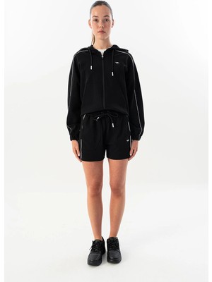 Maraton Regular Kadın  Düz Paça Siyah-Beyaz Şort