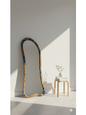 Gökçesan Mobilya Ahşap & Epoksili Çerçeveli Ayna 180X75 Metal Ayaklı Boy Aynası