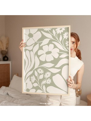 Ninastore Adaçayı Yeşili Soyut Botanik Baskılı Duvar Sanatı – Japandi Minimalist Çiçek Tasarımı/ Modern Boho D