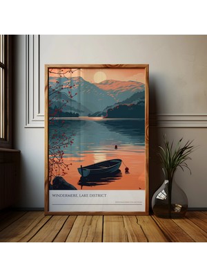Ninastore Windermere Gölü Bölgesi Gün Batımı Sanat Baskısı | Ingiliz Doğa Illüstrasyonu