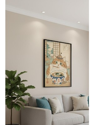 Safir Design Geleneksel Japon Sanatı Temalı Kedili Dekoratif Çerçeveli Tablo