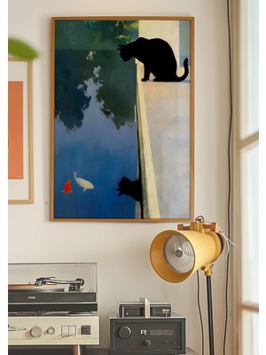 Ninastore Kara Kedi ve Koi Havuzu Sanat Baskısı: 70'ler Psychedelic Retro Poster (Dijital Indirme)