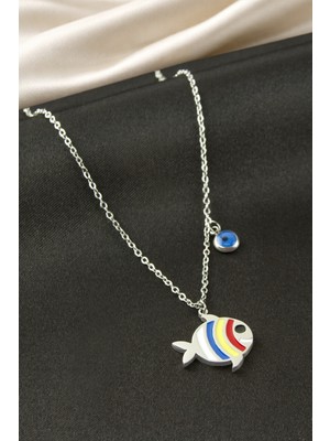 Renklime Balık Mineli Çelik Kolye