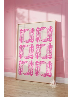 Ninastore Pembe Kovboy Çizmeleri Sanat Baskısı / Sahil Kovboyu Baskılı Sanat Eseri / Retro Batı Estetiği / Tre