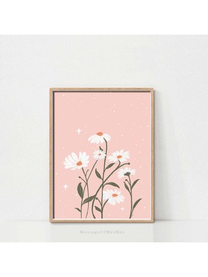 Ninastore Pembe Papatya Duvar Sanatı / Yumuşak Pastel Çocuk Odası Dekorasyonu / Çiçekli Estetik Baskı / Seviml