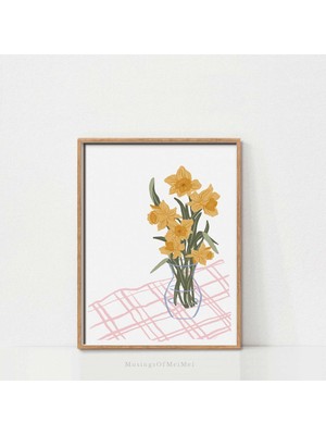 Ninastore Sarı Nergisler Baskılı Duvar Sanatı/ Mutfak Duvar Sanatı/ Ilkbahar Ev Dekorasyonu/ Çiçekli Suluboya