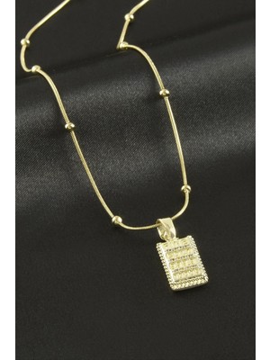 Renklime Dikdörtgen Zirkon Taşlı Lüks Çelik Kolye